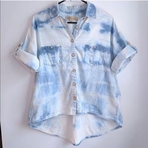 Boho Chambray Button Down Shibori Dyed Shirt